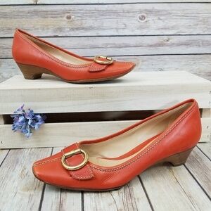 GIANVITO Rossi 37 Orange Buckle Kitten Heels